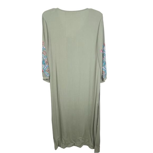 NEW Soft Surroundings PM 10-12 Sicily Guaze Boho Embroidered Maxi Dress in Olive - Picture 3 of 10